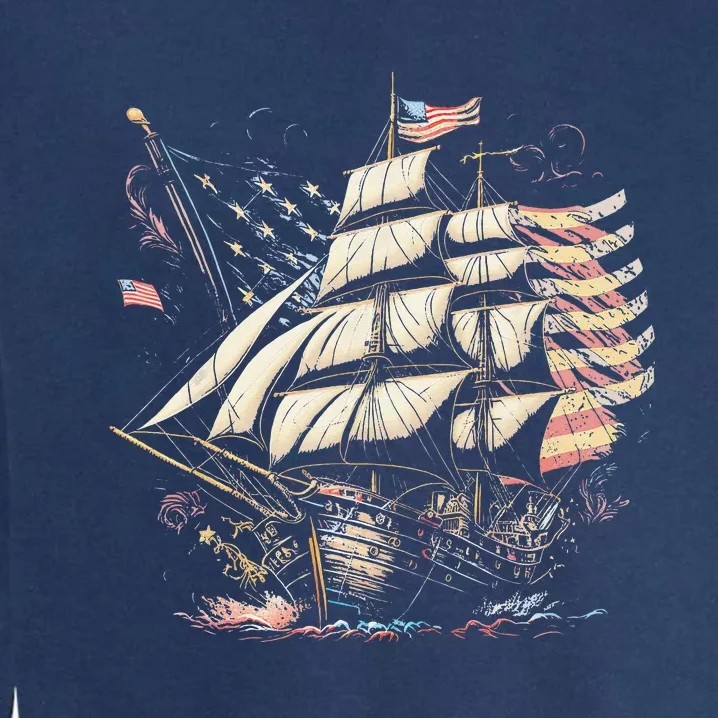 Pirate 4th of July American Flag USA America Funny Ship Boat Garment-Dyed Sweatshirt