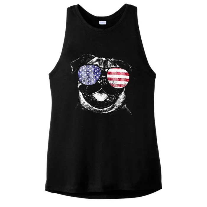 Pug 4th Of July USA American Flag Dog Dad Mom Lover Vintage Ladies Tri-Blend Wicking Tank