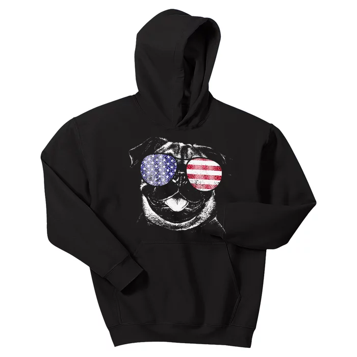 Pug 4th Of July USA American Flag Dog Dad Mom Lover Vintage Kids Hoodie