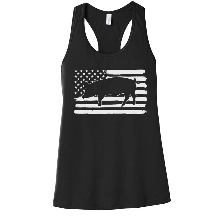 Pigs 4th Of July USA Flag US America Women's Racerback Tank