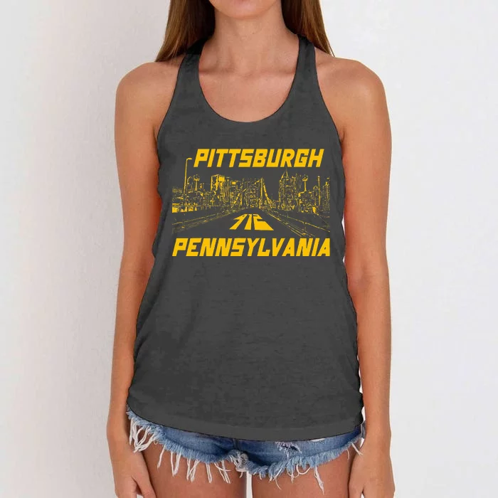 Pittsburgh 412 Steel City Skyline Pennsylvania Home Pride Women's Knotted Racerback Tank