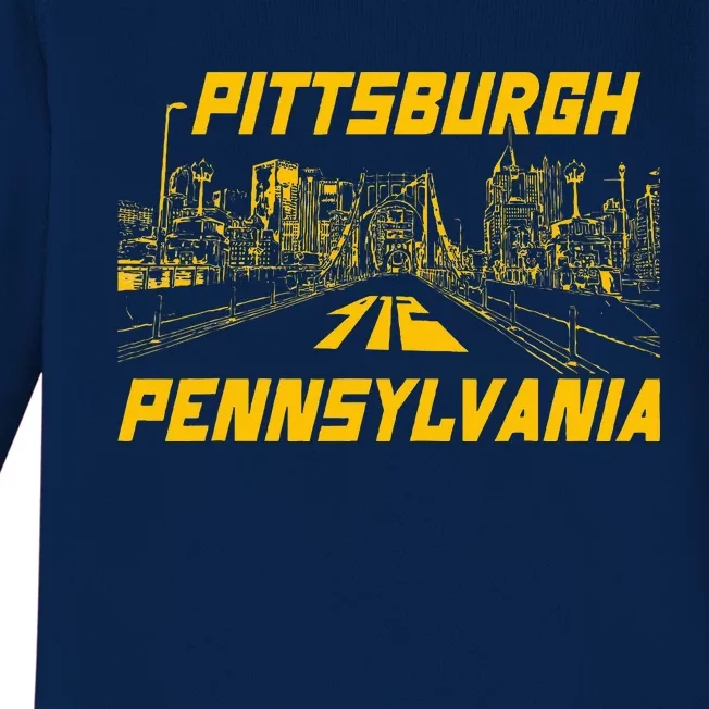 Pittsburgh 412 Steel City Skyline Pennsylvania Home Pride Baby Long Sleeve Bodysuit