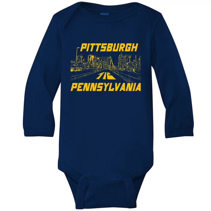 Pittsburgh 412 Steel City Skyline Pennsylvania Home Pride Baby Long Sleeve Bodysuit