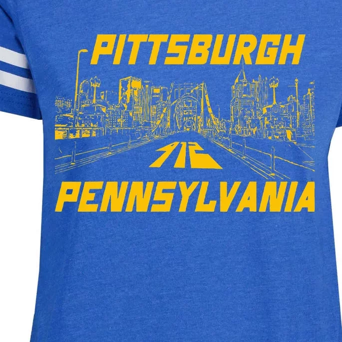 Pittsburgh 412 Steel City Skyline Pennsylvania Home Pride Enza Ladies Jersey Football T-Shirt