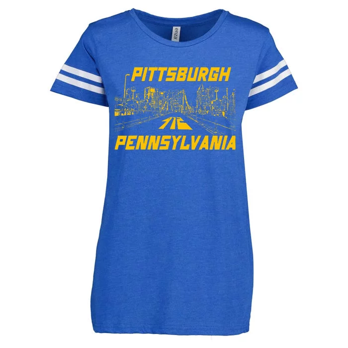 Pittsburgh 412 Steel City Skyline Pennsylvania Home Pride Enza Ladies Jersey Football T-Shirt