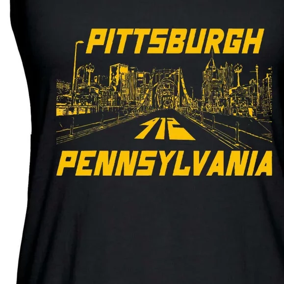 Pittsburgh 412 Steel City Skyline Pennsylvania Home Pride Ladies Essential Flowy Tank