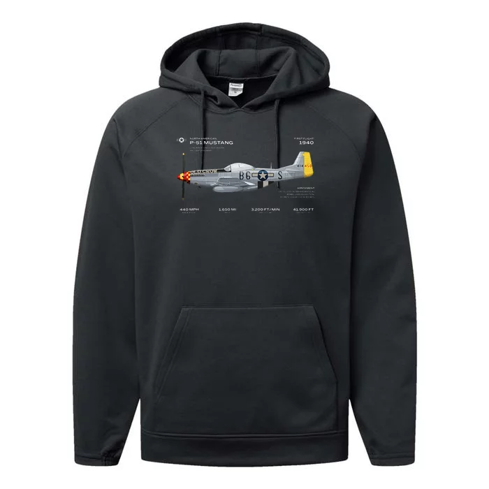 P 51 Mustang WWII Airplane Historic War Bird Fighter Performance Fleece Hoodie