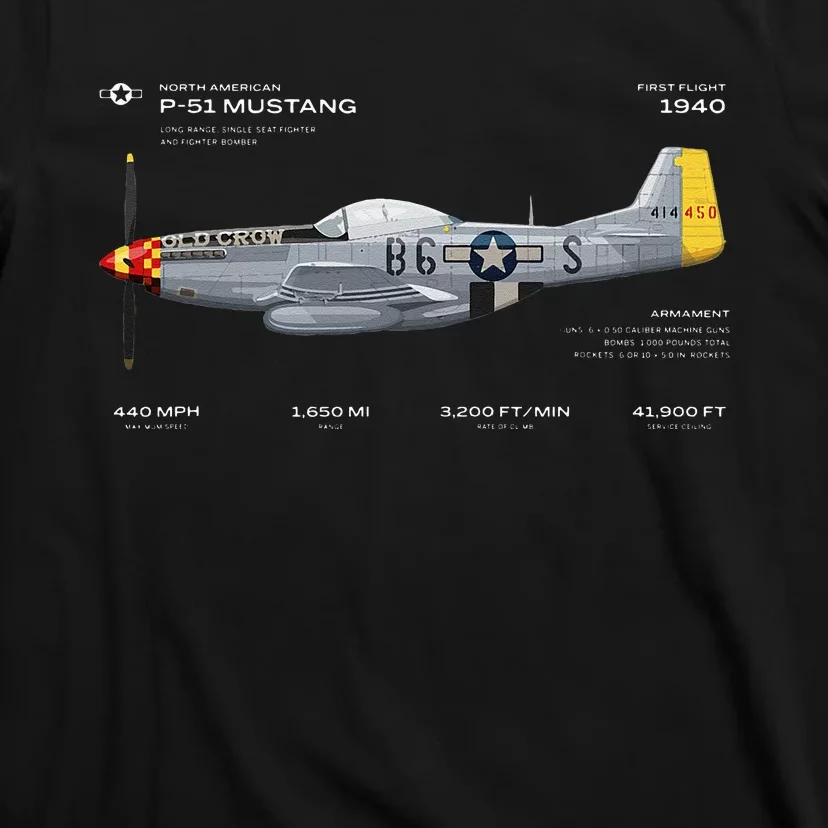 P 51 Mustang WWII Airplane Historic War Bird Fighter T-Shirt