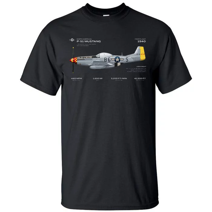 P 51 Mustang WWII Airplane Historic War Bird Fighter Tall T-Shirt