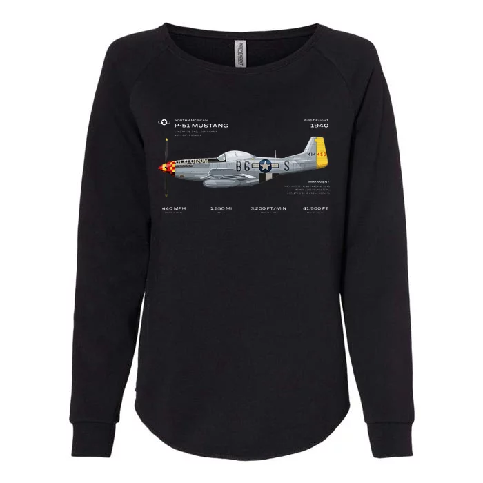 P 51 Mustang WWII Airplane Historic War Bird Fighter Womens California Wash Sweatshirt