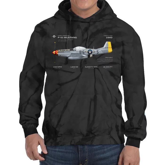 P 51 Mustang WWII Airplane Historic War Bird Fighter Tie Dye Hoodie