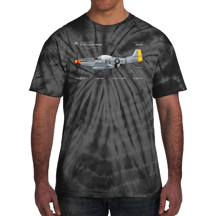 P 51 Mustang WWII Airplane Historic War Bird Fighter Tie-Dye T-Shirt