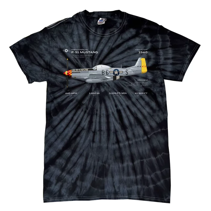 P 51 Mustang WWII Airplane Historic War Bird Fighter Tie-Dye T-Shirt