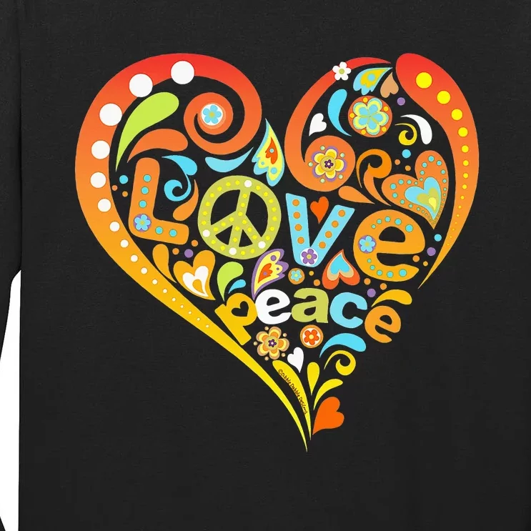 Pretty 60s 70s Hippie Peace Love Heart Peace Sign Tall Long Sleeve T-Shirt