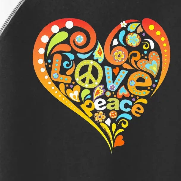 Pretty 60s 70s Hippie Peace Love Heart Peace Sign Toddler Fine Jersey T-Shirt