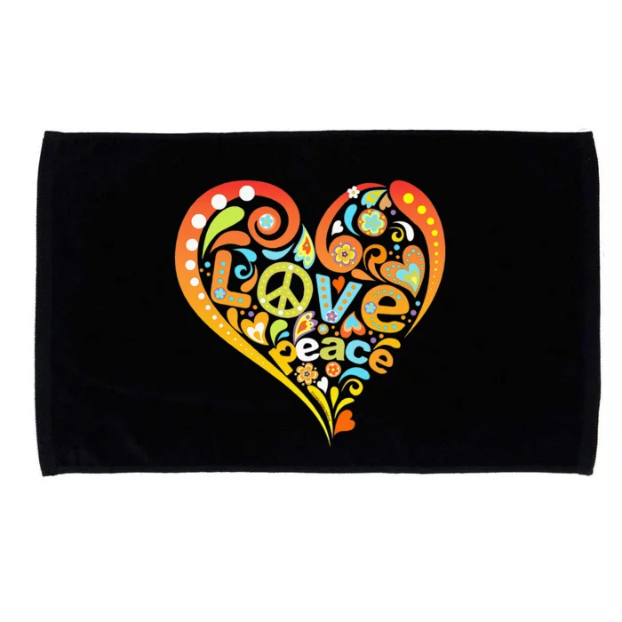 Pretty 60s 70s Hippie Peace Love Heart Peace Sign Microfiber Hand Towel