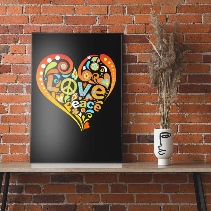 Pretty 60s 70s Hippie Peace Love Heart Peace Sign Poster