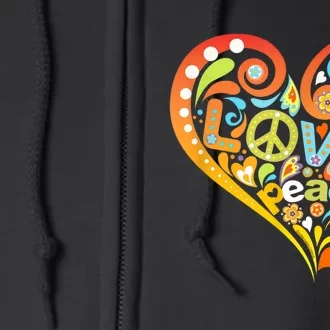 Pretty 60s 70s Hippie Peace Love Heart Peace Sign Full Zip Hoodie