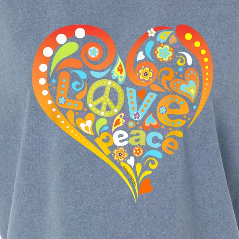 Pretty 60s 70s Hippie Peace Love Heart Peace Sign Garment-Dyed Women's Muscle Tee