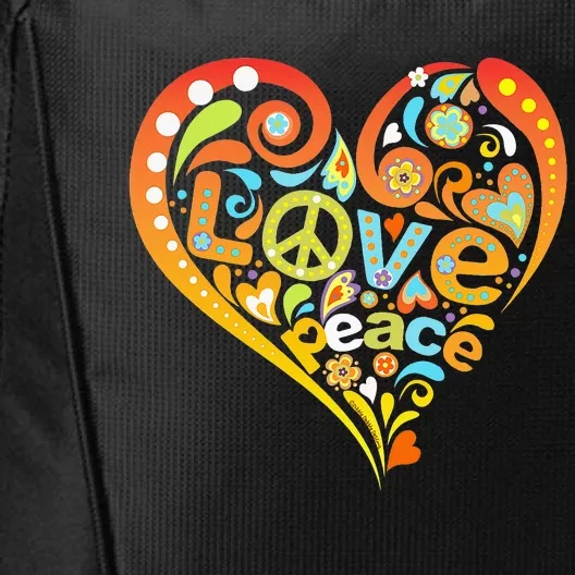 Pretty 60s 70s Hippie Peace Love Heart Peace Sign City Backpack