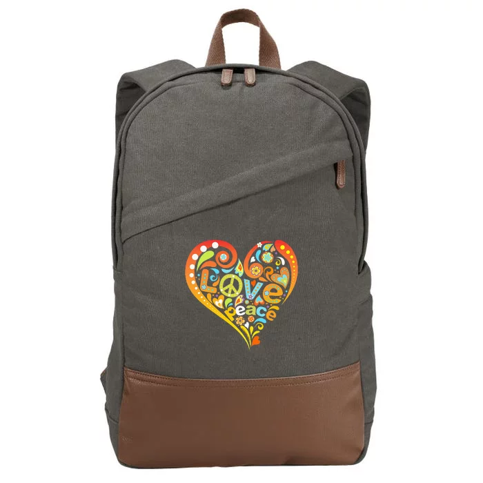 Pretty 60s 70s Hippie Peace Love Heart Peace Sign Cotton Canvas Backpack