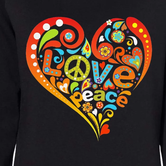 Pretty 60s 70s Hippie Peace Love Heart Peace Sign Womens California Wash Sweatshirt