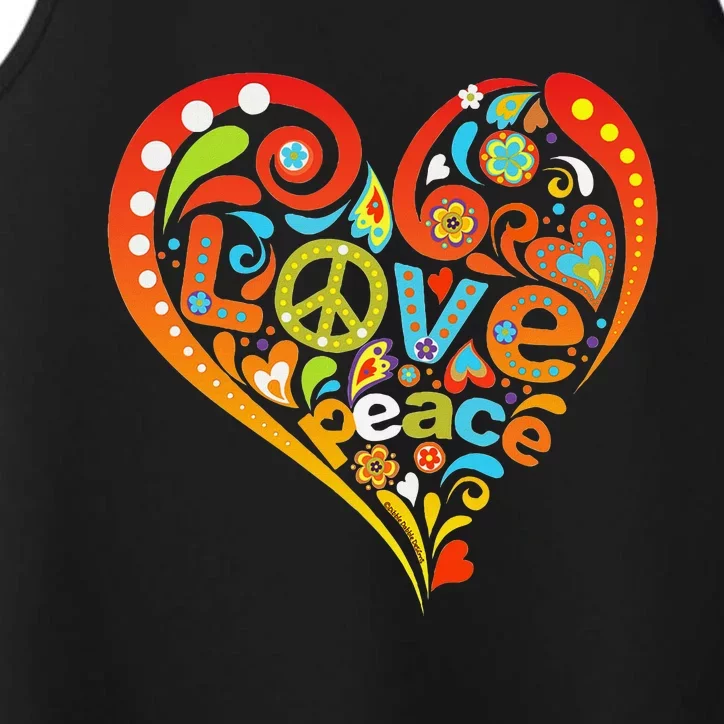 Pretty 60s 70s Hippie Peace Love Heart Peace Sign Performance Tank