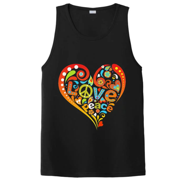 Pretty 60s 70s Hippie Peace Love Heart Peace Sign Performance Tank