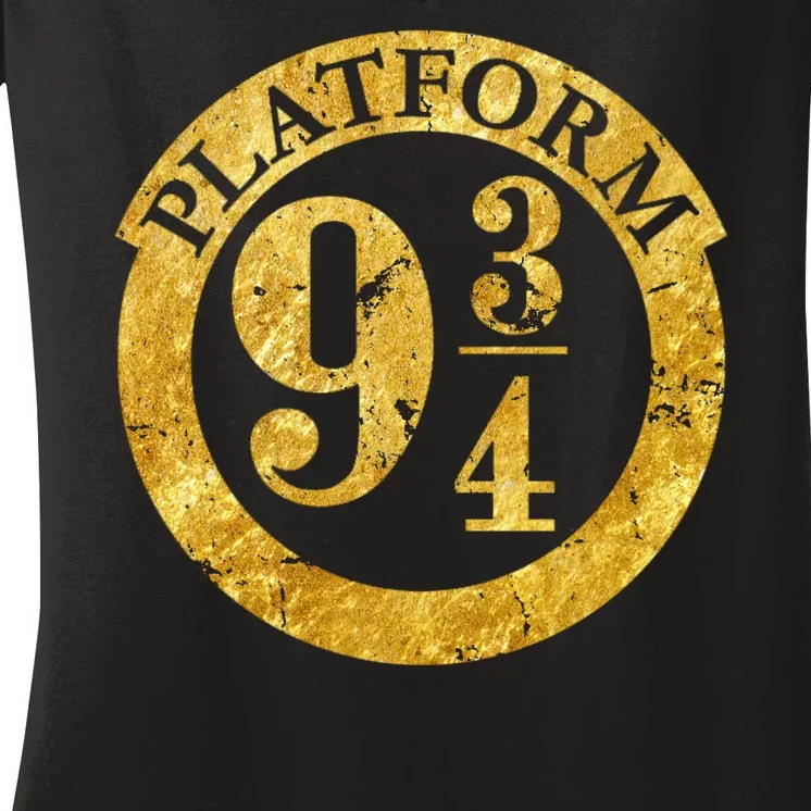 Platform 9 34 Golden Logo Women's V-Neck T-Shirt