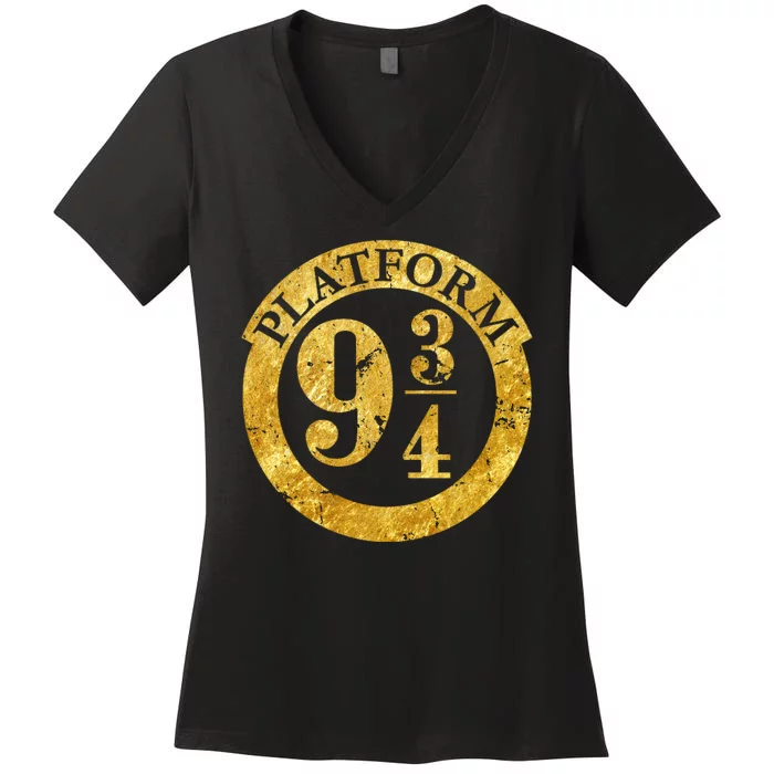 Platform 9 34 Golden Logo Women's V-Neck T-Shirt