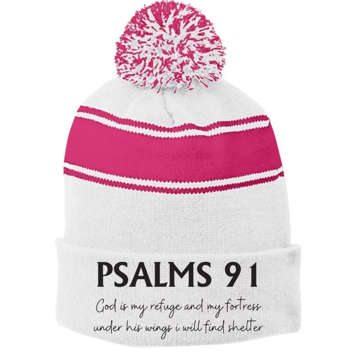 Psalms 91 Bible Verse Stripe Pom Pom Beanie