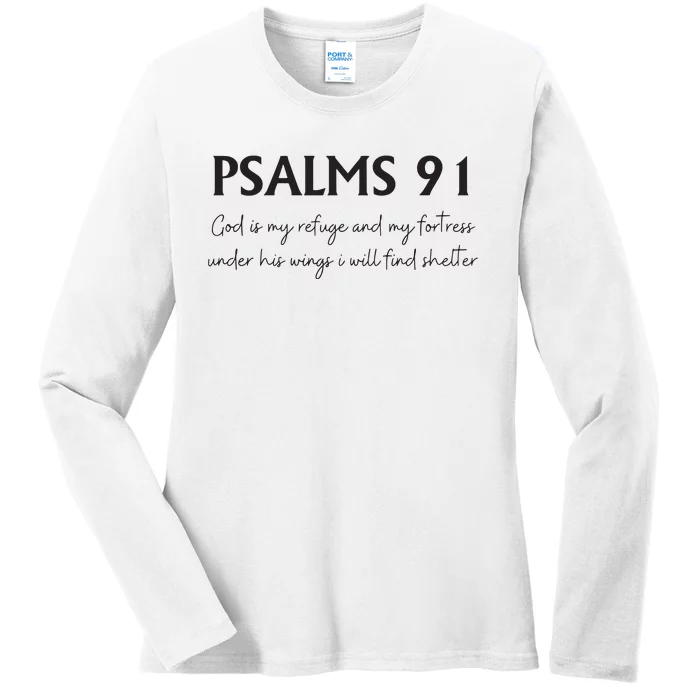 Psalms 91 Bible Verse Ladies Long Sleeve Shirt