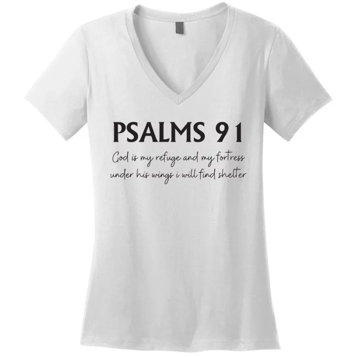 Psalms 91 Bible Verse Women's V-Neck T-Shirt