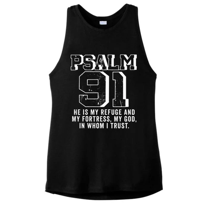 Psalm 91 Christian Bible Verse God Is My Refuge Psalm 91 Ladies Tri-Blend Wicking Tank