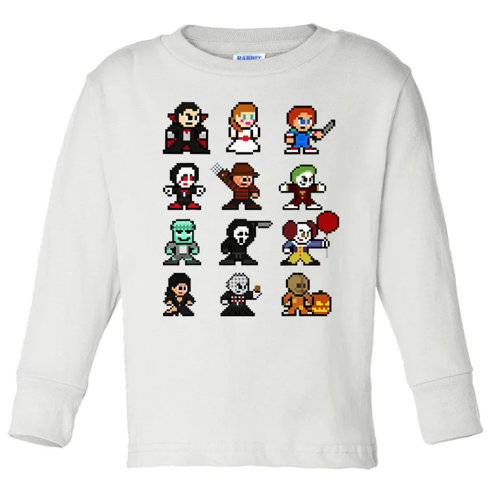 Pixel Art 8bit Horror Halloween Scary Character Toddler Long Sleeve Shirt