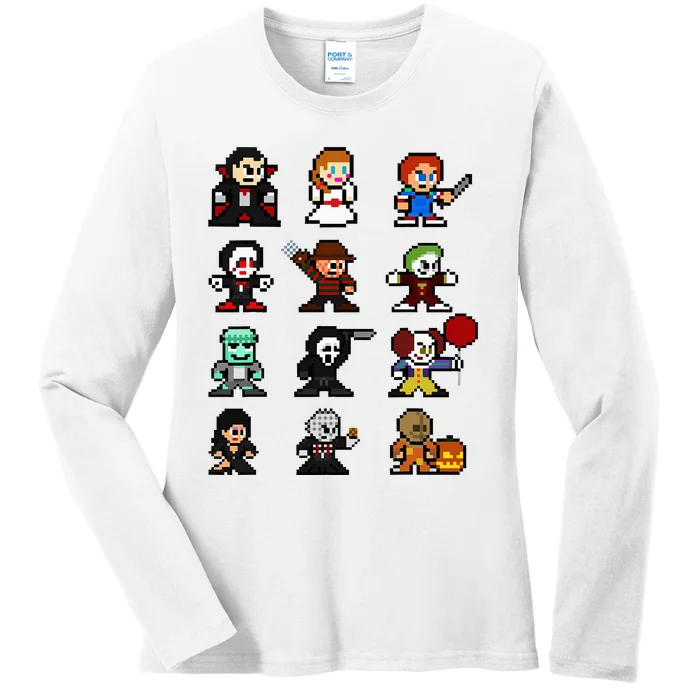 Pixel Art 8bit Horror Halloween Scary Character Ladies Long Sleeve Shirt