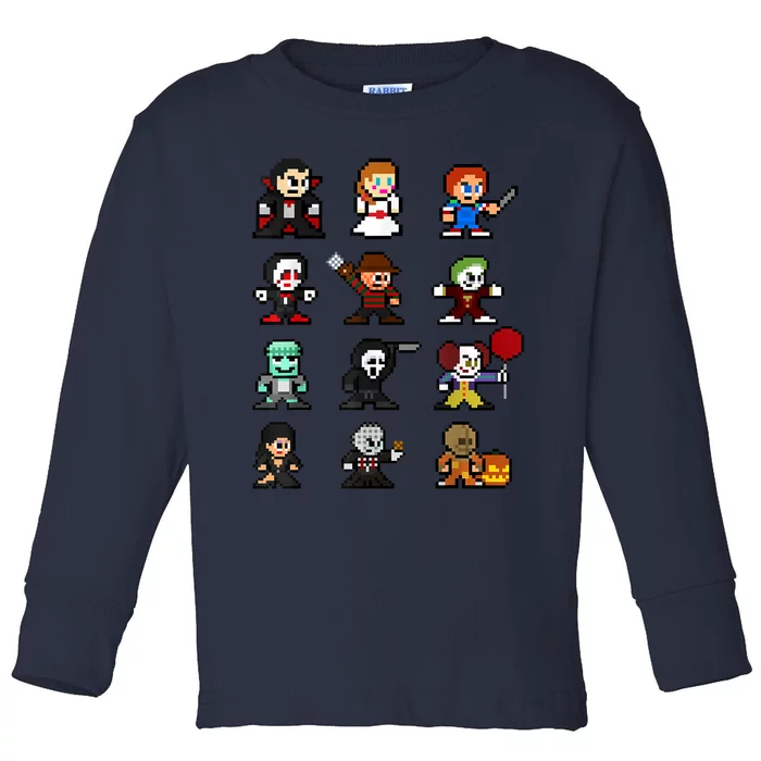 Pixel Art 8Bit Horror Halloween Scary Character Video Games Toddler Long Sleeve Shirt