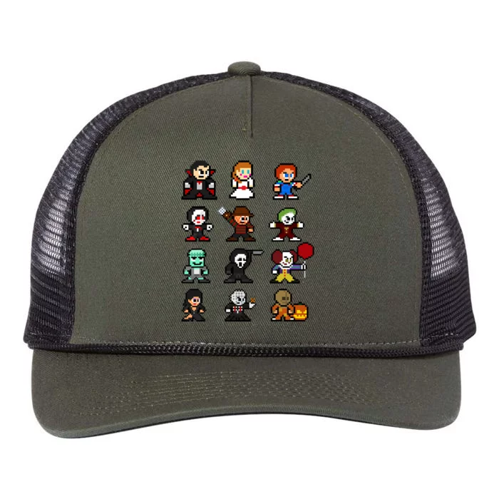 Pixel Art 8bit Horror Halloween Scary Character Video Games Retro Rope Trucker Hat Cap