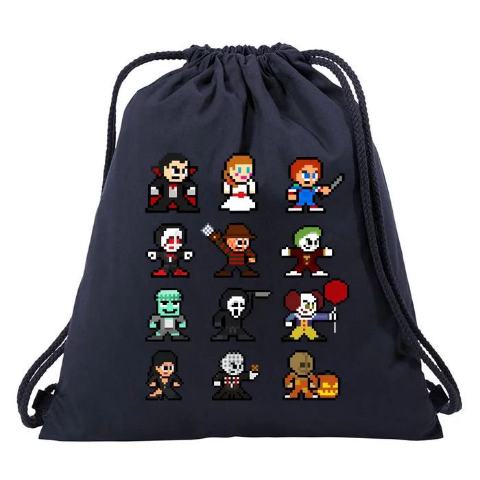 Pixel Art 8bit Horror Halloween Scary Character Video Games Drawstring Bag