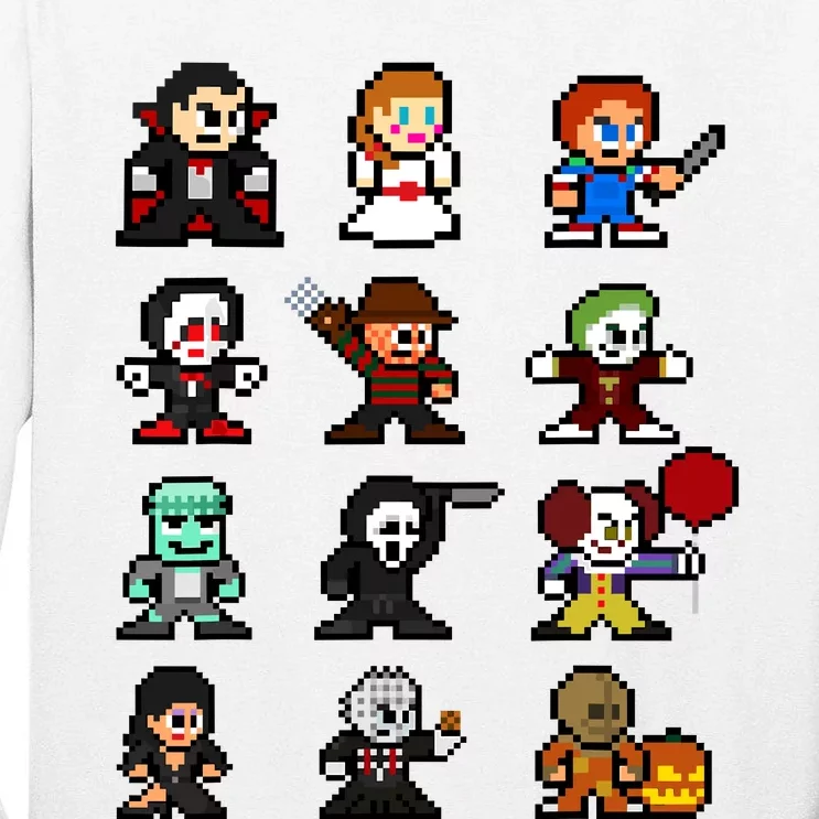 Pixel Art 8bit Horror Halloween Scary Character Video Games Tall Long Sleeve T-Shirt