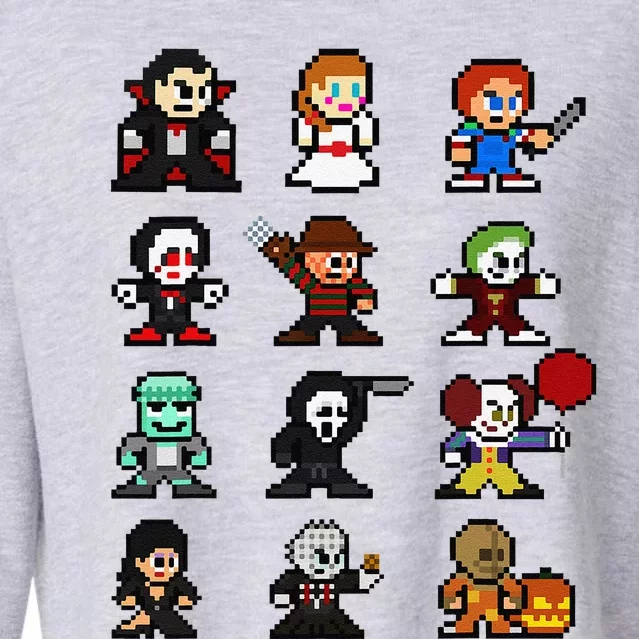 Pixel Art 8Bit Horror Halloween Scary Character Video Games Cropped Pullover Crew