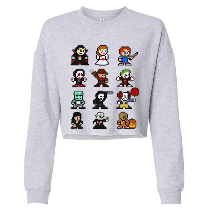 Pixel Art 8Bit Horror Halloween Scary Character Video Games Cropped Pullover Crew