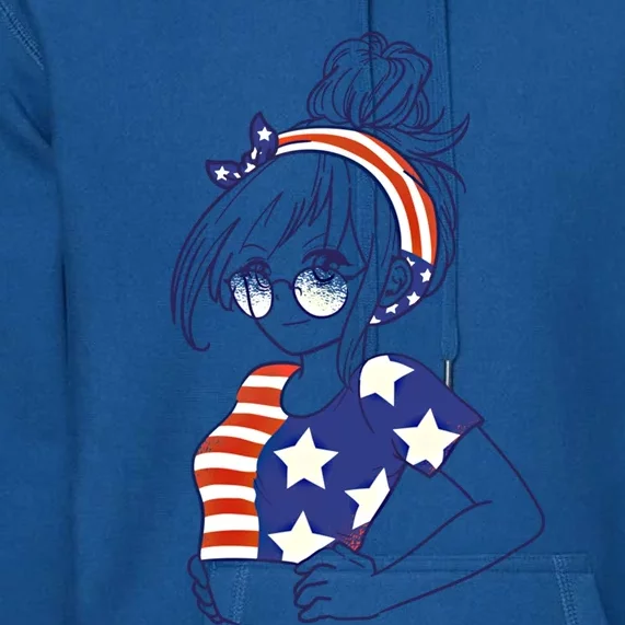 Proud American Anime American Flag United States Pride Gift Premium Hoodie