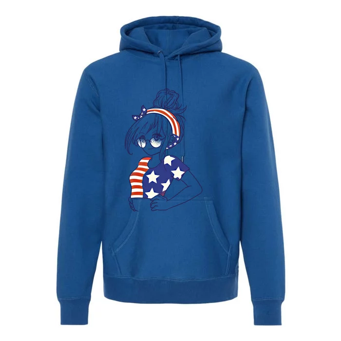 Proud American Anime American Flag United States Pride Gift Premium Hoodie