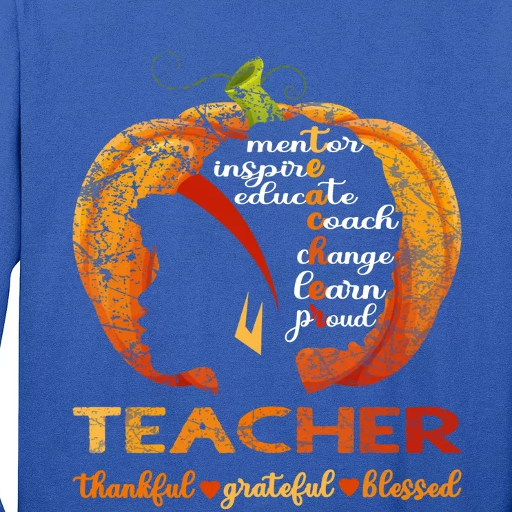 Pumpkin Afro American Teacher Thankful Grateful Blessed Gift Long Sleeve Shirt