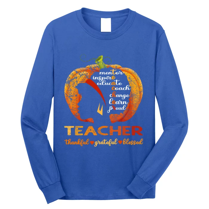 Pumpkin Afro American Teacher Thankful Grateful Blessed Gift Long Sleeve Shirt