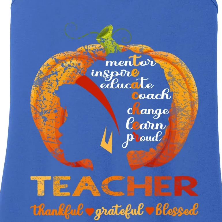 Pumpkin Afro American Teacher Thankful Grateful Blessed Gift Ladies Essential Tank