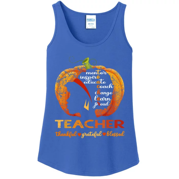 Pumpkin Afro American Teacher Thankful Grateful Blessed Gift Ladies Essential Tank