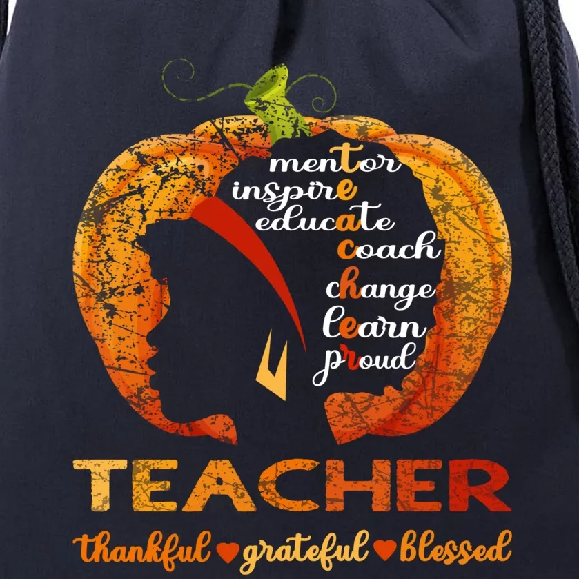 Pumpkin Afro American Teacher Thankful Grateful Blessed Gift Drawstring Bag