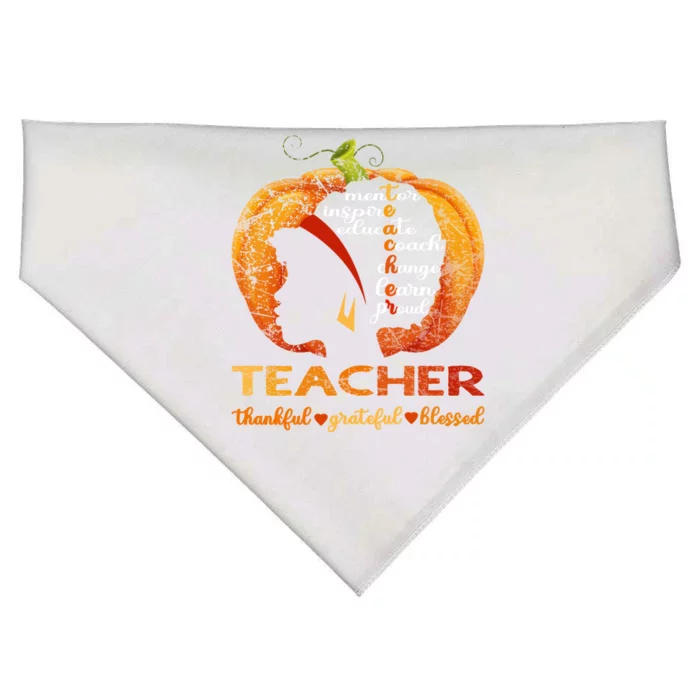 Pumpkin Afro American Teacher Thankful Grateful Blessed Gift USA-Made Doggie Bandana